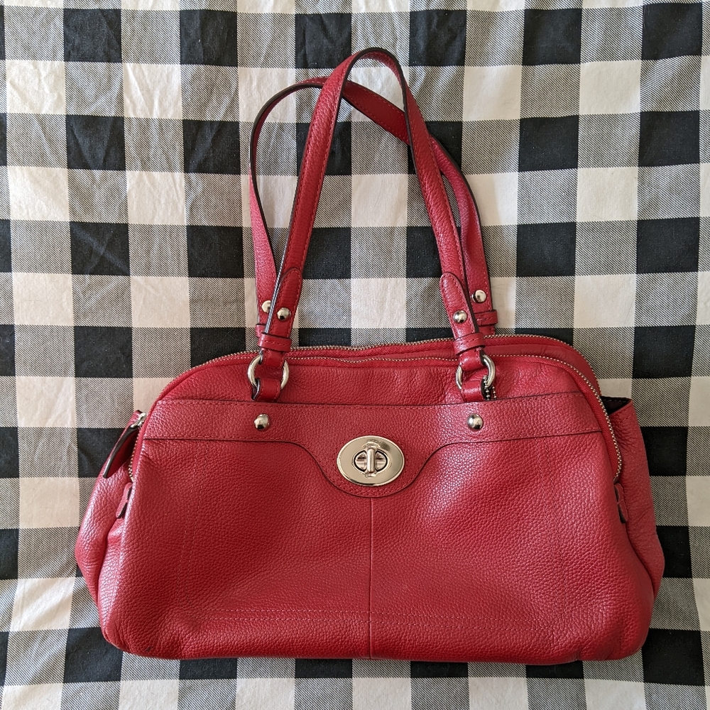 Coach Red Pebble Leather Satchel Shoulder  Purse H1173-F16529